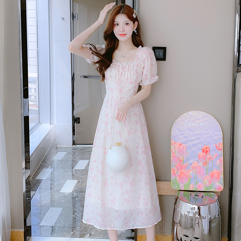 french-chiffon-dress-women-summer-sweetheart-fairy-floral-midi-dress French Chiffon Dress Women Summer Sweetheart Fairy Floral Midi Dress