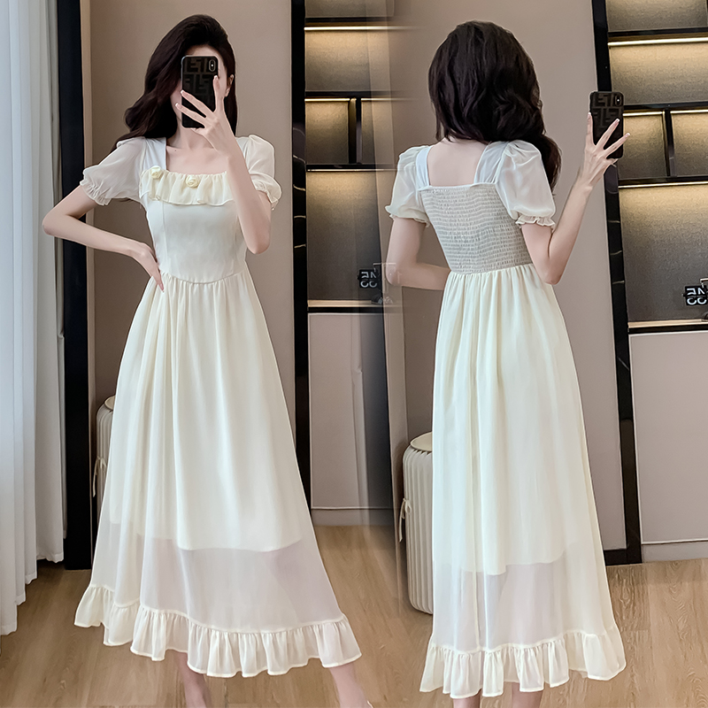 french-court-style-floral-dress-women-summer-sweet-cinched-waist-long-dress-elegant-high-end_1 French Court Style Floral Dress Women Summer Sweet Cinched Waist Long Dress Elegant High-End