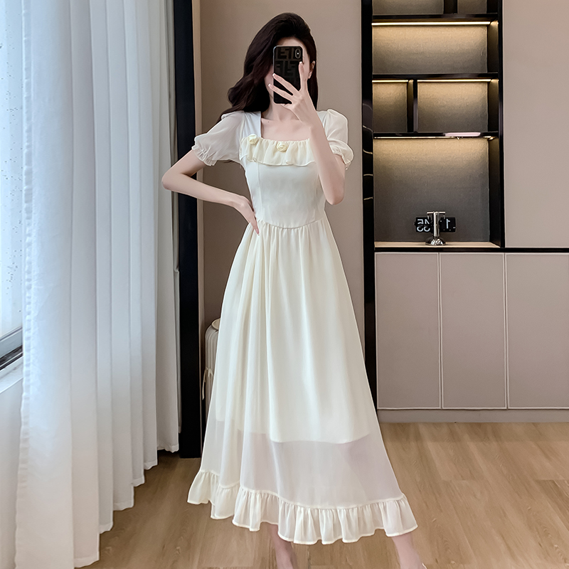 french-court-style-floral-dress-women-summer-sweet-cinched-waist-long-dress-elegant-high-end_3 French Court Style Floral Dress Women Summer Sweet Cinched Waist Long Dress Elegant High-End