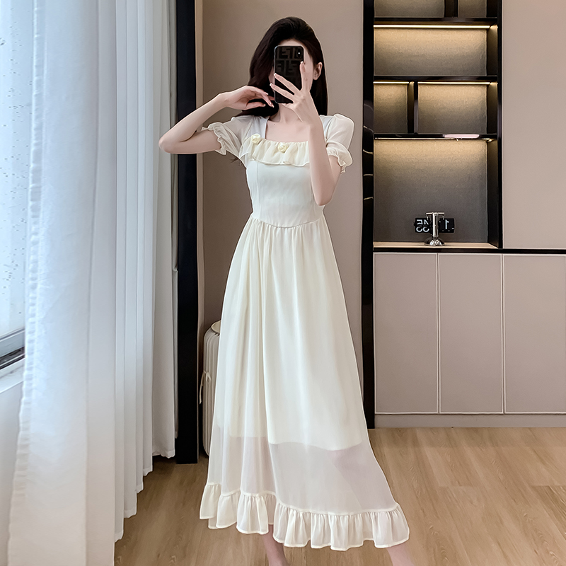 french-court-style-floral-dress-women-summer-sweet-cinched-waist-long-dress-elegant-high-end_4 French Court Style Floral Dress Women Summer Sweet Cinched Waist Long Dress Elegant High-End
