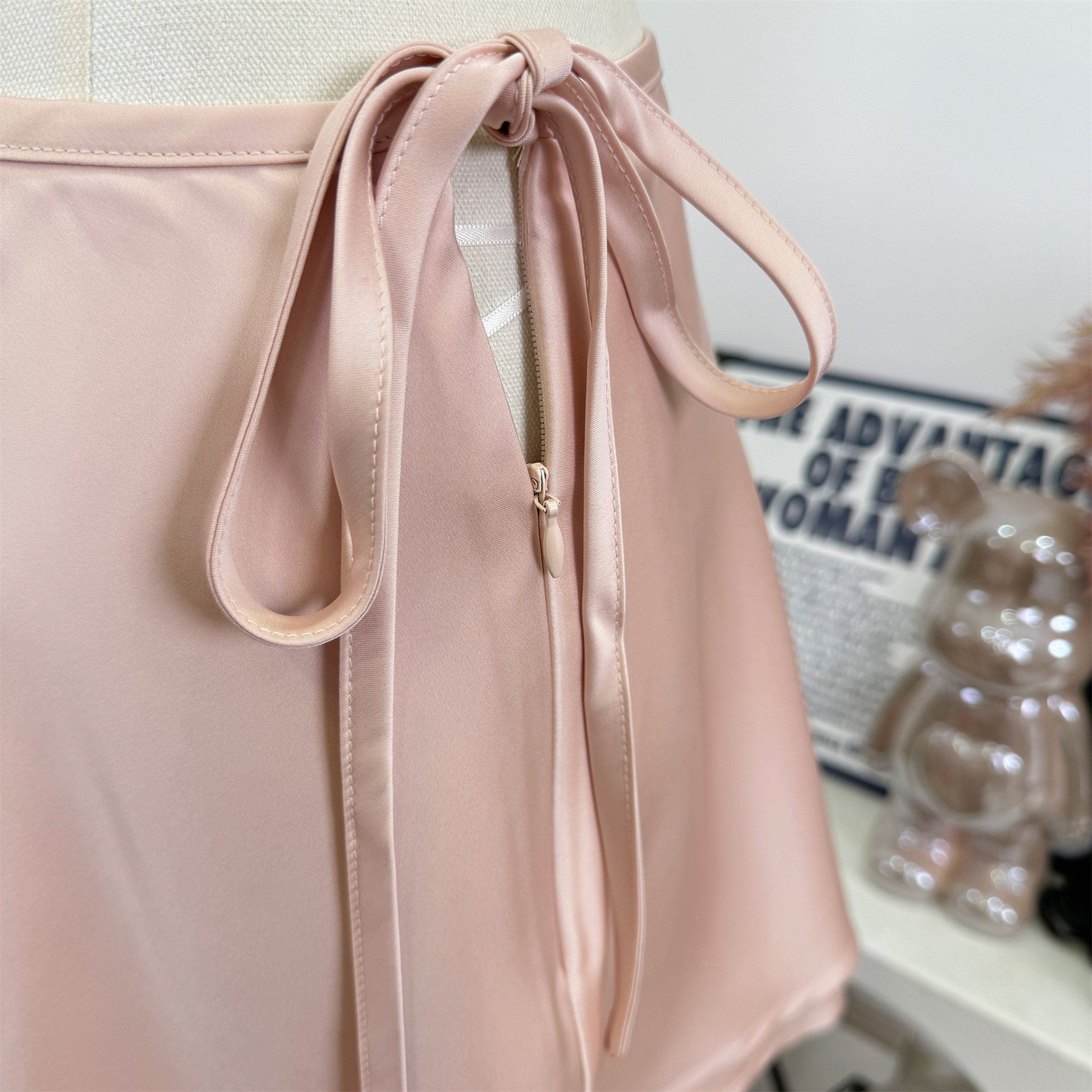 light-pink-a-line-midi-skirt-with-double-layer-hem_2 Light Pink A-Line Midi Skirt with Double-Layer Hem
