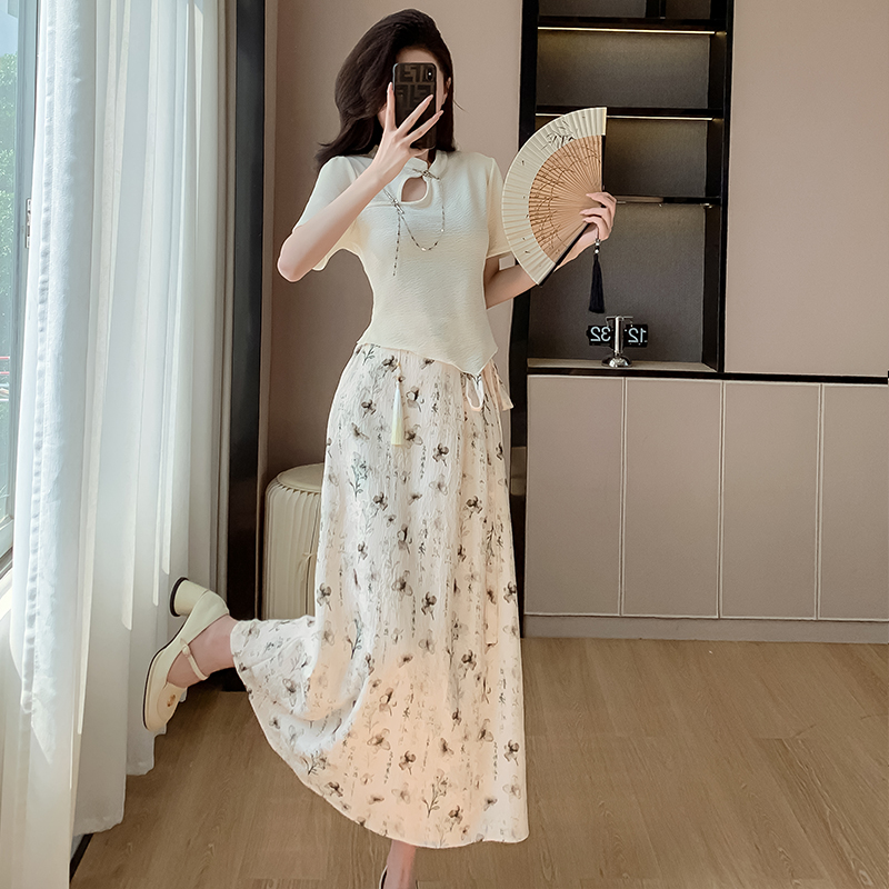 new-chinese-style-modified-qipao-midi-dress-2024-summer-two-piece-ink-painting-dress New Chinese Style Modified Qipao Midi Dress 2024 Summer Two-Piece Ink Painting Dress