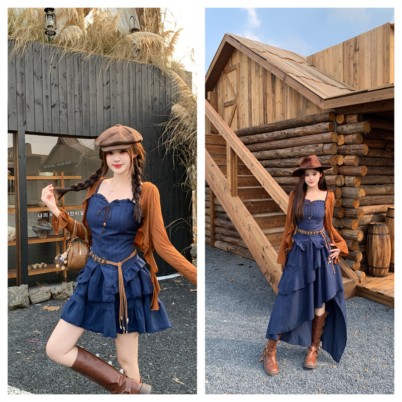 Plus Size Cami Dress and Cardigan Three-Piece Set with Belt for Women