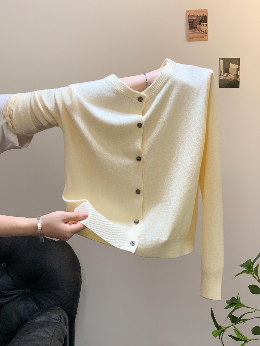 Women Solid Color Round Neck Long Sleeve Knit Cardigan 2026 Fall Winter