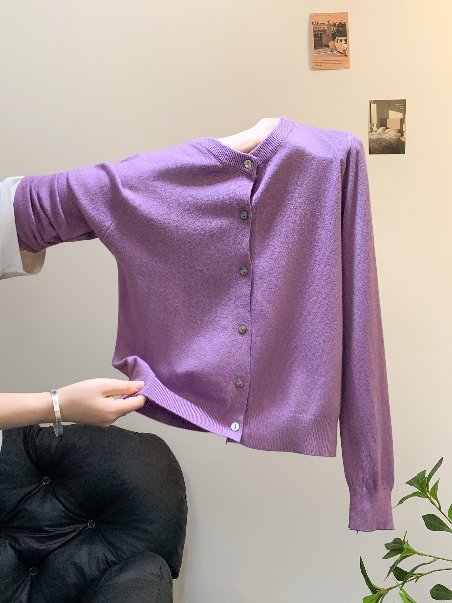 women-solid-color-round-neck-long-sleeve-knit-cardigan-2026-fall-winter_1 Women Solid Color Round Neck Long Sleeve Knit Cardigan 2026 Fall Winter