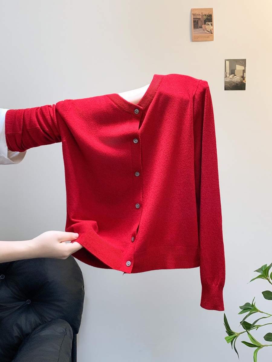 women-solid-color-round-neck-long-sleeve-knit-cardigan-2026-fall-winter_2 Women Solid Color Round Neck Long Sleeve Knit Cardigan 2026 Fall Winter