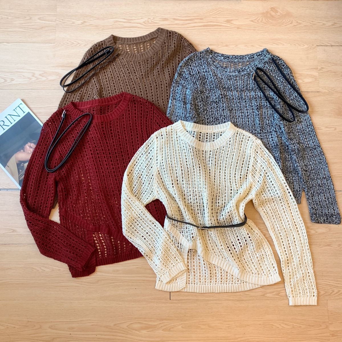 Women's French Lazy Style Openwork Knit Top with Irregular Hem