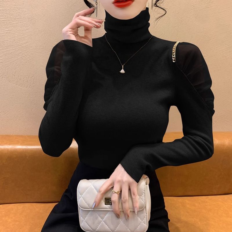 womens-french-style-mesh-spliced-half-turtleneck-base-shirt-summer-short-sleeve_1 Women's French Style Mesh Spliced Half Turtleneck Base Shirt Summer Short Sleeve