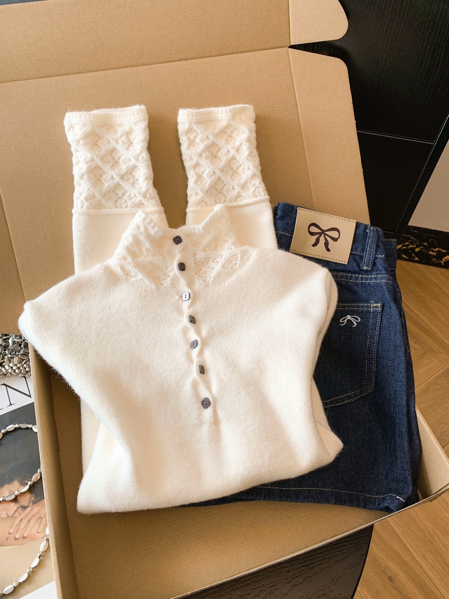 Women's Half Turtleneck Openwork Knit Sweater Warm Casual Pullover