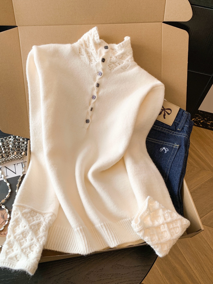 Women's Half Turtleneck Openwork Knit Sweater Warm Casual Pullover