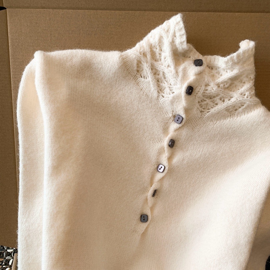 Women's Half Turtleneck Openwork Knit Sweater Warm Casual Pullover
