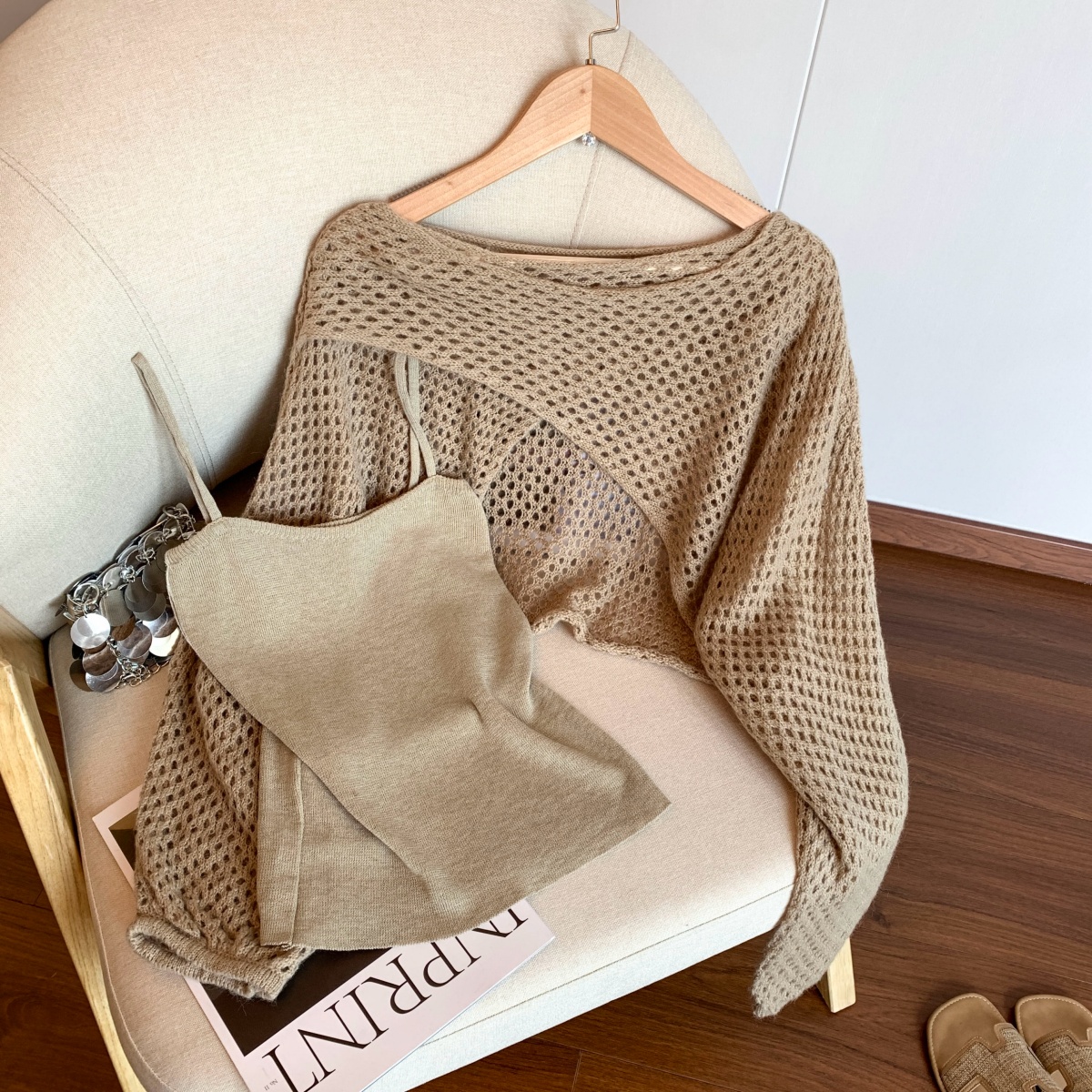 womens-hollow-out-knit-sweater-shawl-top-two-piece-set_1 Women's Hollow-Out Knit Sweater Shawl Top Two-Piece Set