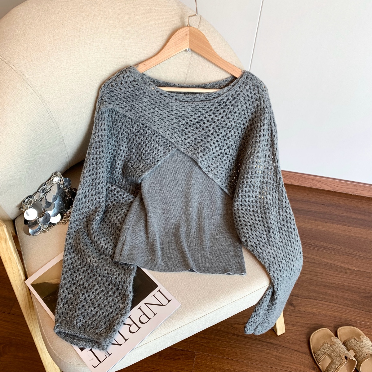 womens-hollow-out-knit-sweater-shawl-top-two-piece-set_2 Women's Hollow-Out Knit Sweater Shawl Top Two-Piece Set
