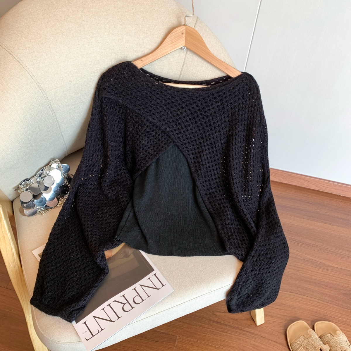 womens-hollow-out-knit-sweater-shawl-top-two-piece-set_3 Women's Hollow-Out Knit Sweater Shawl Top Two-Piece Set