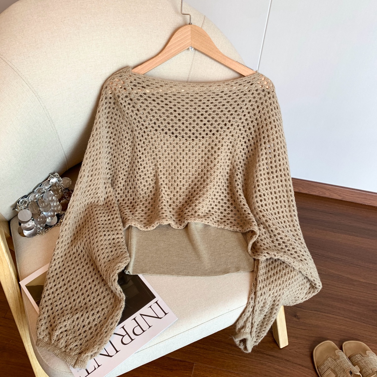 womens-hollow-out-knit-sweater-shawl-top-two-piece-set_4 Women's Hollow-Out Knit Sweater Shawl Top Two-Piece Set