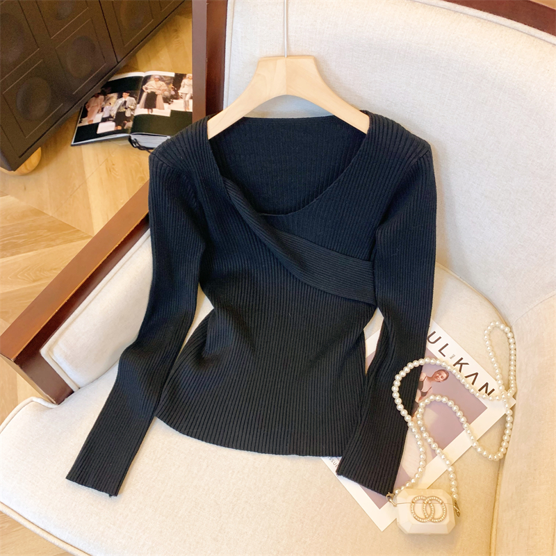 Women's Irregular Hem Knit Sweater Slim Fit Pullover Solid Color