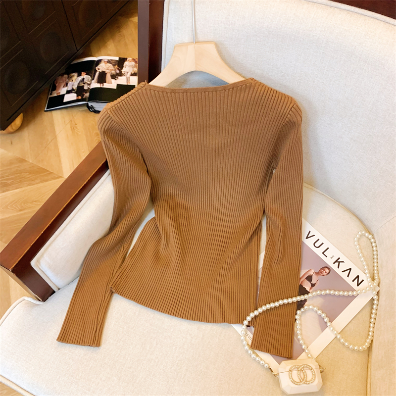 Women's Irregular Hem Knit Sweater Slim Fit Pullover Solid Color