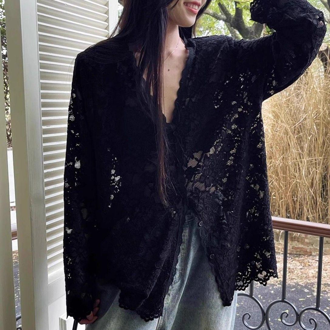 Women's Long Sleeve Lace Hollow Out Shirt Slim Fit Base Layer Top