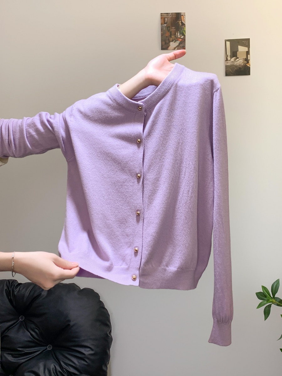 womens-round-neck-long-sleeve-button-front-knit-cardigan-soft-slimming-top_2 Women's Round Neck Long Sleeve Button Front Knit Cardigan Soft Slimming Top