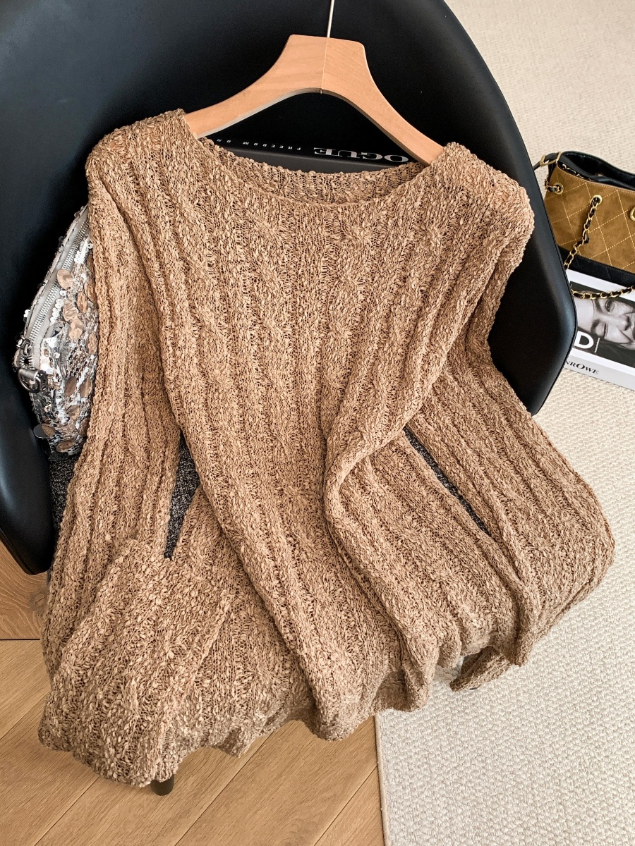Women's Sheer Textured Cable Knit Sweater Loose Fit Long Sleeve Pullover