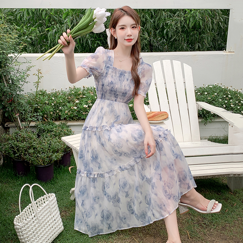 womens-summer-floral-chiffon-long-dress-french-sweet-princess-style Women's Summer Floral Chiffon Long Dress French Sweet Princess Style
