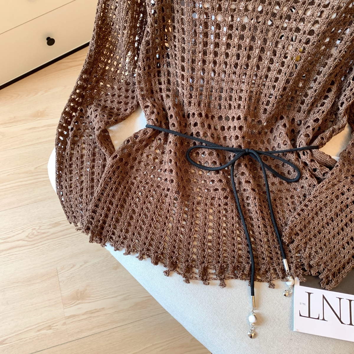 womens-v-neck-hollow-out-knit-sweater-with-belt-loose-sun-protection-top_4 Women's V-Neck Hollow Out Knit Sweater with Belt Loose Sun Protection Top