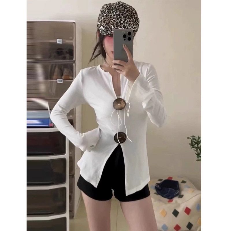 Women's V-Neck Long Sleeve Slim Fit Split Top